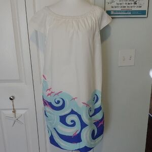 Lilly Pulitzer White  Dress with Blue and Pink Waves